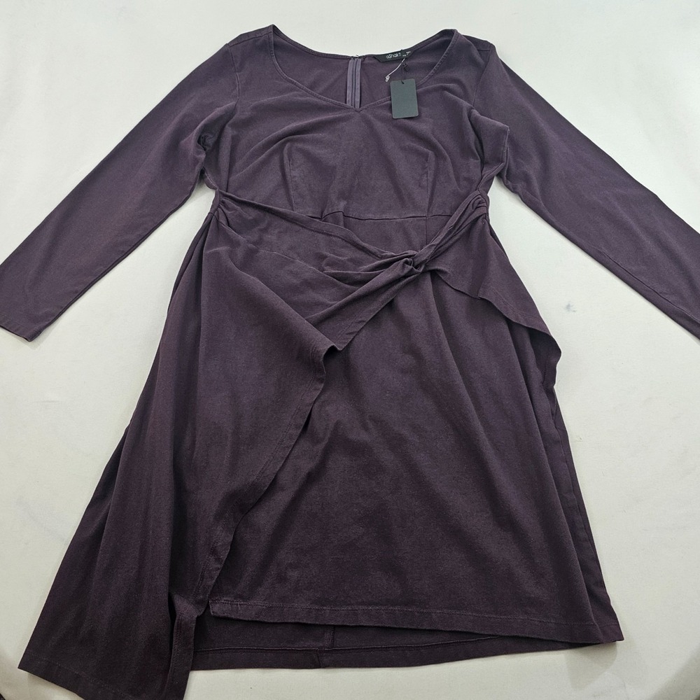 eShakti Womens 14W Purple Cotton Spandex Stretch A-Line Midi Dress Long Sleeve
